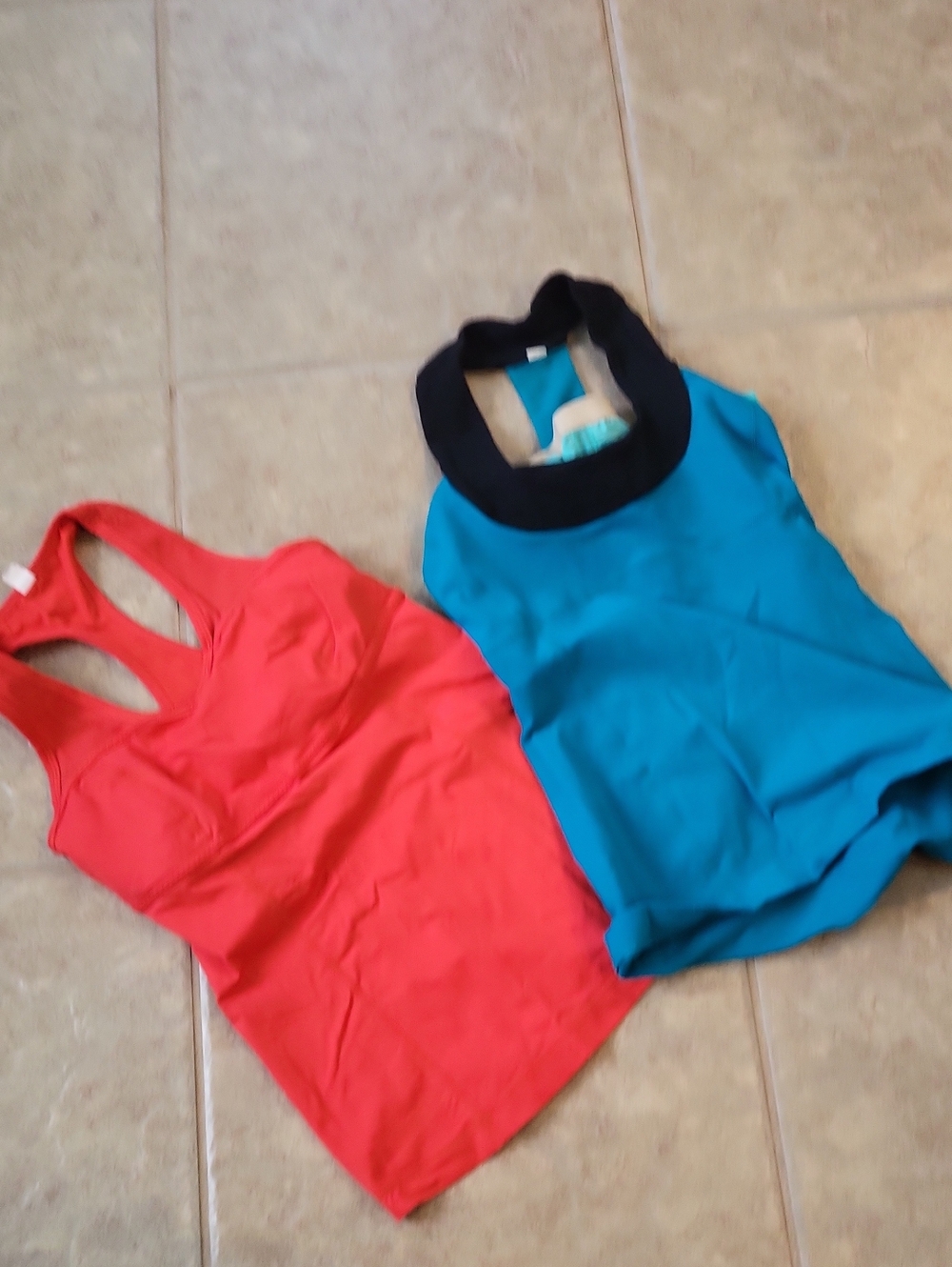 Lululemon Red Racerback Tank Top & Teal Halter Shell - Women Tops